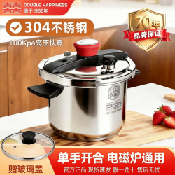 双喜 高压锅 家用压力锅304食品级不锈钢夹钳式单手开盖电磁炉燃气通用 4L