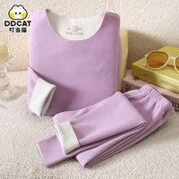 叮当猫 AB双面德绒儿童内衣套装无痕男女孩秋衣秋裤中大童保暖睡衣