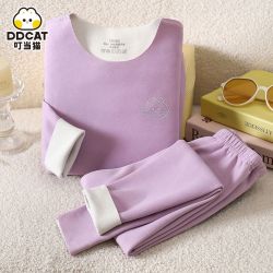 叮当猫 AB双面德绒儿童内衣套装无痕男女孩秋衣秋裤中大童保暖睡衣
