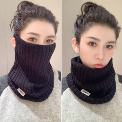 韩版纯色围脖女冬季高级感针织防风面罩秋冬骑车防寒百搭挂耳脖套