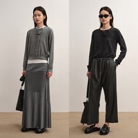 LESS 秋通勤时尚气质纯色丝棉混纺双门襟套头薄针织衫女2P9316550