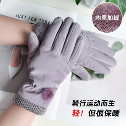 女款秋冬天骑车手套保暖加绒防风防泼水触屏运动骑行户外抗寒可爱