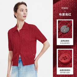 navigare 小帆船时尚莱赛尔针织衫女2026春夏新款蓝色翻领短袖上衣