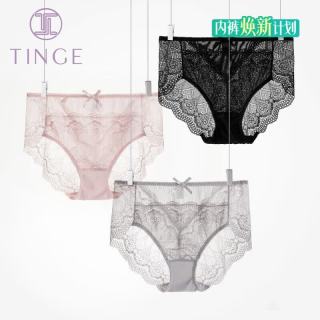 TINGE 贴己女士网眼蕾丝内裤性感无痕透气三角纯棉裆大码包臀3条装 XL码