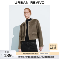 UR UWM140021 金属扣毛绒圆领外套 深咖棕 M