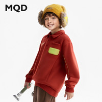 马骑顿MQD童装男童加绒卫衣冬季新款儿童polo领红色休闲上衣内搭潮 暗红 160
