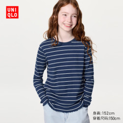 优衣库 女童罗纹圆领长袖T恤 藏青色 160cm