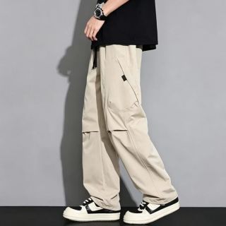 蝴蝶曼 工装裤男士秋季新款休闲裤宽松大码薄款学生百搭潮流男装直筒长裤 黑色 M