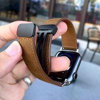 kake疯马皮适用苹果手表iwatch表带真皮s98全皮磁吸扣Ultra钛合金