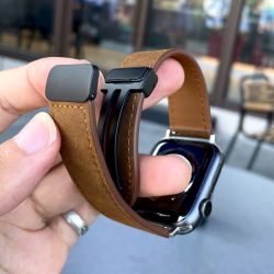 kake疯马皮适用苹果手表iwatch表带真皮s98全皮磁吸扣Ultra钛合金