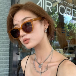 韩版潮眼镜女太阳镜防紫外线圆脸简约网红时尚街拍ins奶茶色墨镜