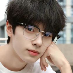 半框韩版眼镜理工男复古黑防蓝光斯文商务痞帅平光护眼睛无度数女