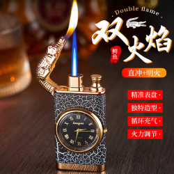 手表鳄鱼打火机双火切换石英金属冲气可代发男士复古创意个性时尚
