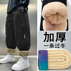 男童加绒运动裤子羊羔绒一条过冬季装儿童棉裤大码中大童保暖加厚