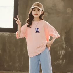纯棉夏季新款网红女童短袖t恤宽松儿童中大童装女孩洋气休闲上衣