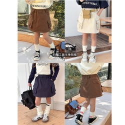 艾摩贝贝 带短裤内衬女童韩版春款口袋百搭工装短裙24S038