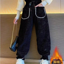 女童裤子加绒加厚冬装外穿小香风儿童棉裤中大童女孩冬季一体绒潮
