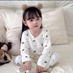 左羽童280克新款羊毛拉架棉儿童无骨秋衣套装内衣家居服宝宝睡衣