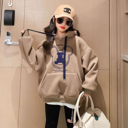 女童加绒加厚卫衣秋冬装2026韩版卡通连帽上衣