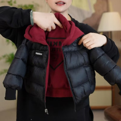 冬季双面双穿新款圣诞年服外套加厚连帽棉服男孩棉服儿童长袖外套