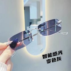 独揽星河 超轻无框变色眼镜男近视可配有度数商务款防大框平光镜大脸显瘦女