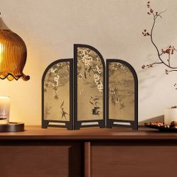 新中式鹊枝屏风桌面摆件中古风装饰画客厅餐厅复古摆画斗柜装饰品