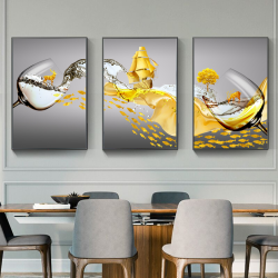 餐厅三联画现代新款简约装饰画晶瓷镶钻带框抽象立体晶瓷画铝合金