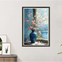 [喜宅家艺]蓝花瓶时尚餐厅客厅床头轻奢装裱实物鎏金画装饰画Y27