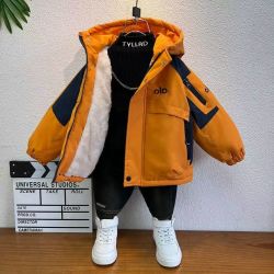 儿童加绒冲锋衣外套秋冬2025新款男童棉衣加厚派克服D