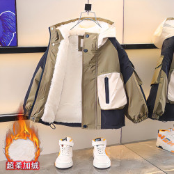 儿童冬季加绒加厚冲锋衣2025新款韩版宝宝派克服防风防水女童棉服