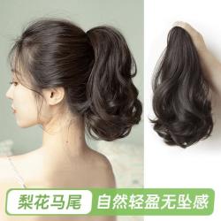 假发气质黑色梨花卷短哑光马尾假发女哑光自然长发高逼真辫子。