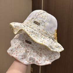 儿童遮阳帽子婴儿夏季大帽檐渔夫帽女宝宝遮阳防晒帽韩版透气网帽
