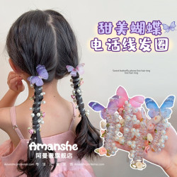 儿童蝴蝶珠珠电话线发圈宝宝马尾辫神器发绳女童扎头发小女孩头饰
