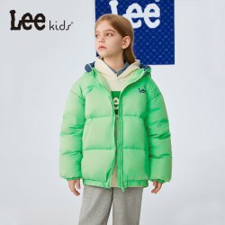Lee 儿童羽绒服男童女童纯色冬季轻薄款时尚面包保暖宝宝连帽