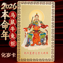 2026本命马年文哲星君大将军黄铜卡片化太生肖岁丙午红色随身锦囊