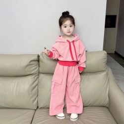 女童套装2024春季新款女包时尚连帽卫衣工装裤两件套女孩运动套装