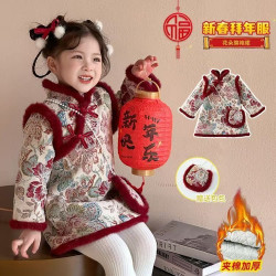 女童拜年服新款洋气唐装女宝宝中国风夹棉保暖旗袍裙
