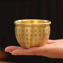 创意纯黄铜材质手工高档描金百福进福小缸摆件主人杯