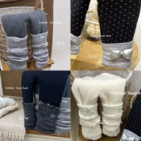 女童冬季新款三层夹棉波点蝴蝶结堆堆裤加厚保暖一条过冬打底裤子