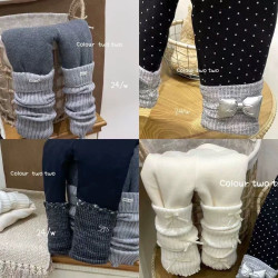 女童冬季新款三层夹棉波点蝴蝶结堆堆裤加厚保暖一条过冬打底裤子