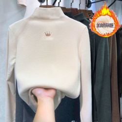 女童新款洋气百搭打底衫长袖2026中大童春秋棉质保暖半高领上衣潮
