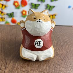 旺财来啦柴犬手工木雕治愈系桌面车载摆件祝福礼物
