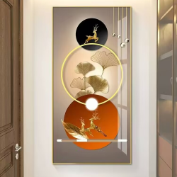 走廊玄关装饰画晶瓷镶钻带框挂画现代简约过道入户防水竖款晶瓷画