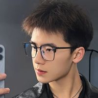 独揽星河 黑色半框近视眼镜理工男可配度数复古眉线款大脸大框防蓝光平光镜