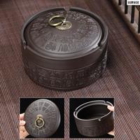 紫砂烟灰缸带盖防飞灰陶瓷盒子客厅灭烟神器复古家居饰品摆件防风