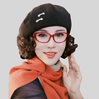 新款假发一体褶皱贝雷帽时尚百搭仿真短假发妈妈帽子网红高级优雅