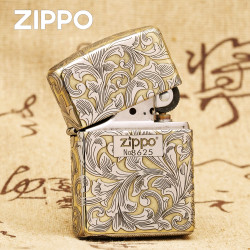 ZIPPO 打火机正品205常规雕刻五面唐草-金冰双色-DYJ1