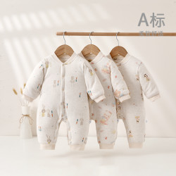 新生婴儿冬装夹棉连体衣宝宝秋冬衣服外出棉服加厚爬服幼儿