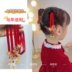 儿童古风红色发圈儿童头饰编发发带宝宝扎丸子头发绳发绳