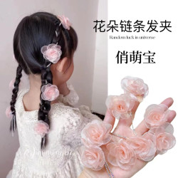 链条花朵编发发夹超仙发饰甜美蕾丝发夹蝴蝶结气质